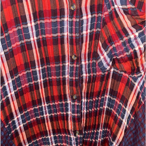 Free People Red, White, and Purple Plaid Button Down Shirt - Picture 4 of 10